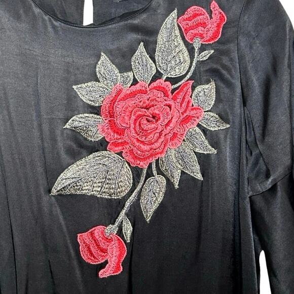 Zara Women’s Rose Embroidered Satin Knee Length Dress Black Size Small - Picture 8 of 9